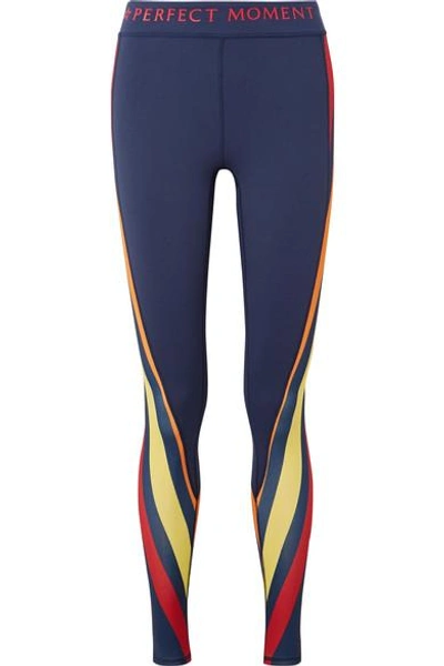 Shop Perfect Moment Printed Stretch Leggings In Navy