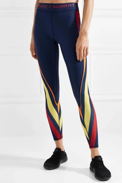 Shop Perfect Moment Printed Stretch Leggings In Navy