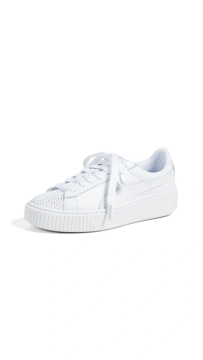 Puma Basket Platform Ocean Sneakers In White/ Silver | ModeSens