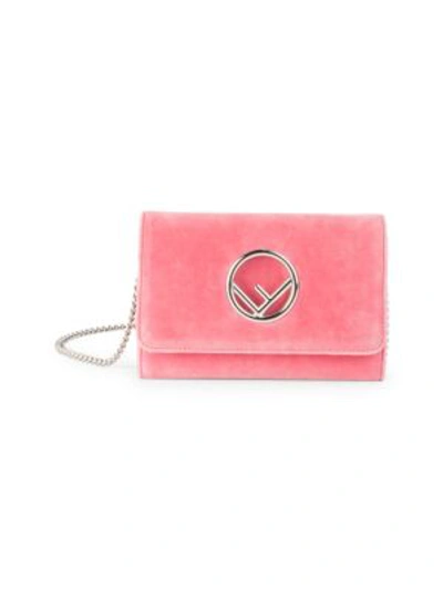 Shop Fendi Small Velvet Wallet-on-chain In Candy Pink