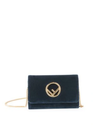 Shop Fendi Small Velvet Wallet-on-chain In Night Blue