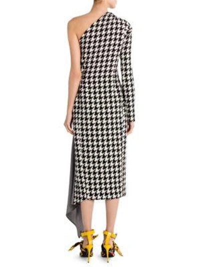 Shop Off-white Houndstooth One-shoulder Dress In Yellow