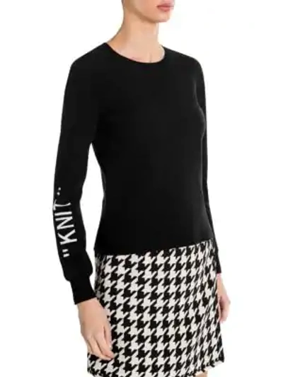 Shop Off-white Crewneck Knit Sweater In Black-white