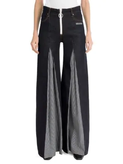 Shop Off-white Pleated Raw Jeans In Dark Blue