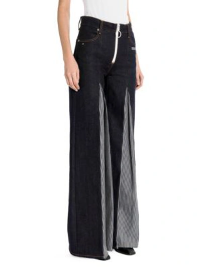 Shop Off-white Pleated Raw Jeans In Dark Blue
