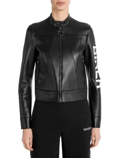 Shop Off-white Leather Biker Jacket In Black-white