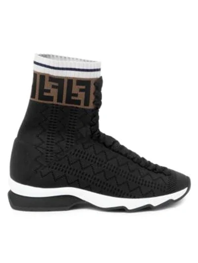 Shop Fendi Rockoko High-top Knit Sneakers In Black