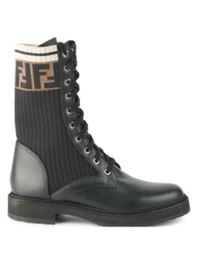 Shop Fendi Rockoko Knit Leather Combat Boots In Multi