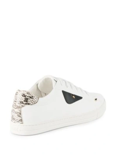 Shop Fendi Textured Leather Sneakers In White