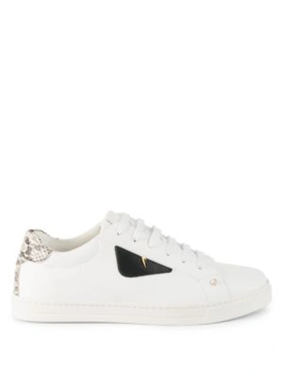 Shop Fendi Textured Leather Trainers In White