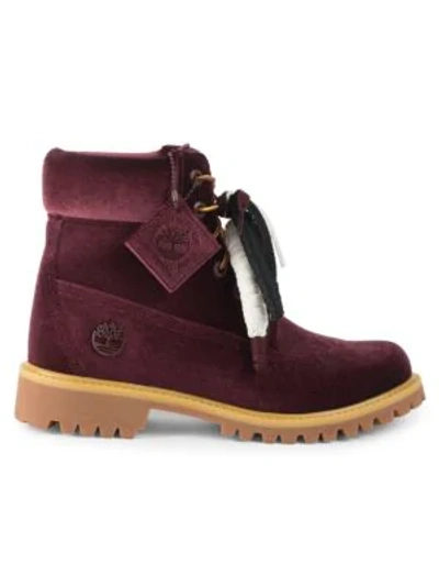 Shop Off-white X Timberland Velvet Boots In Bordeaux