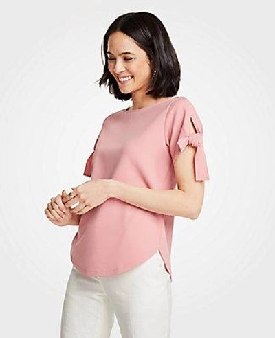 Shop Ann Taylor Tie Sleeve Top In Sunbleached Coral