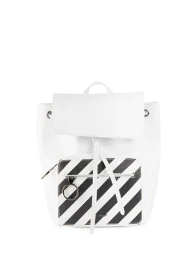 Shop Off-white Mini Leather Stripe Backpack In White Black