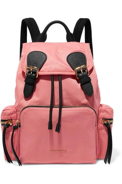 Shop Burberry Leather-trimmed Gabardine Backpack In Pink