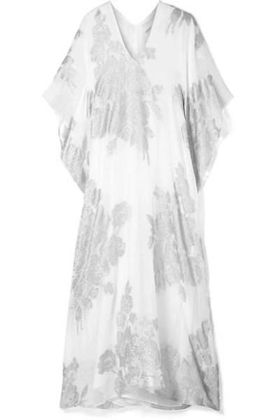 Shop Marie France Van Damme Metallic Silk-blend Jacquard Kaftan In White