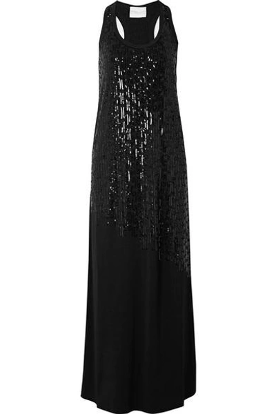 Shop Marie France Van Damme Sequined Stretch-jersey Maxi Dress In Black