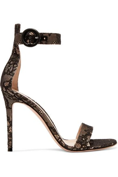 Shop Gianvito Rossi Portofino 105 Lace Sandals In Black