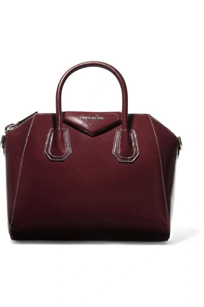 Shop Givenchy Antigona Small Textured Patent-leather Tote In Burgundy