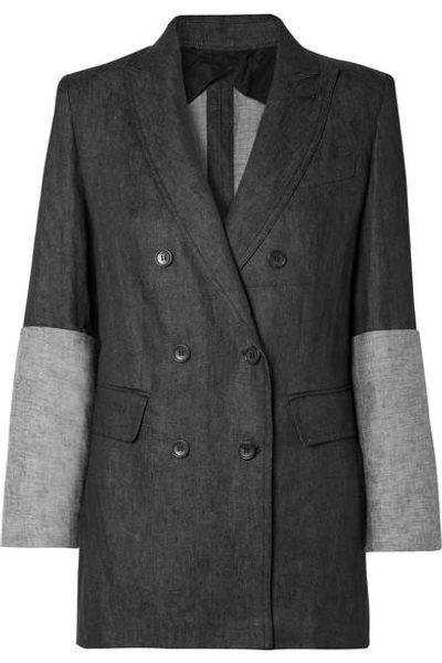 Shop Max Mara Double-breasted Paneled Linen Blazer In Black