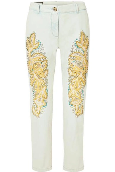Shop Gucci Embellished Appliquéd Mid-rise Straight-leg Jeans