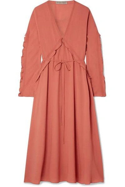 Shop Bottega Veneta Ruffled Silk-georgette Midi Dress In Coral
