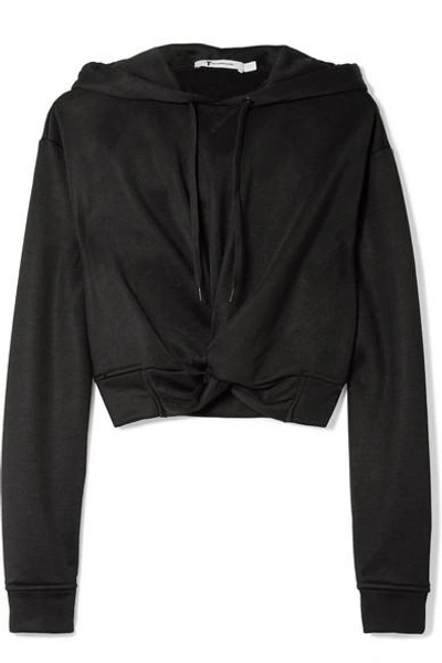 Shop Alexander Wang T Cropped Twist-front French Terry Hoodie In Black