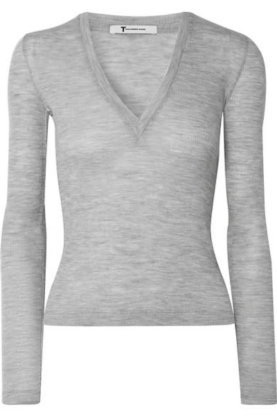 Shop Alexander Wang T Ribbed Wool Sweater In Gray