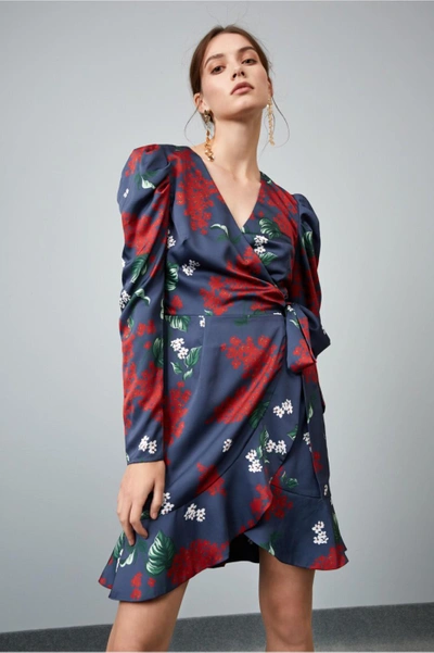 Shop Keepsake This Moment Long Sleeve Wrap Dress In Moonlight Blue Floral