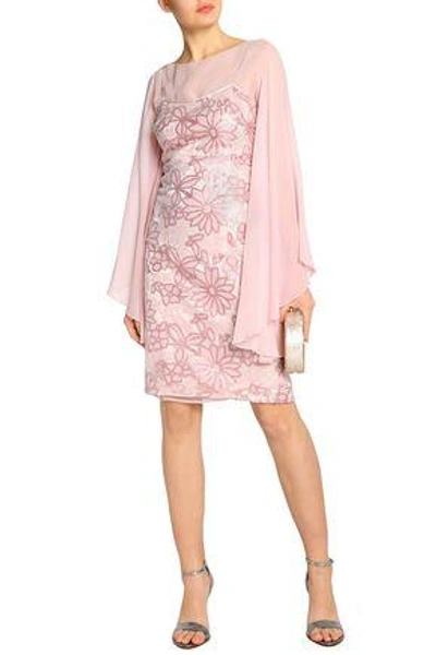 Shop Mikael Aghal Woman Silk Chiffon-paneled Sequined Tulle Dress Pastel Pink