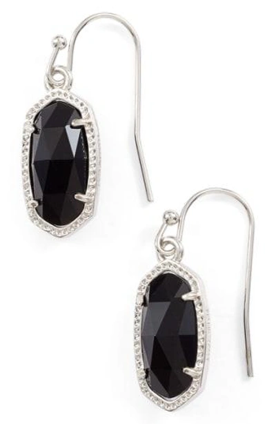 Shop Kendra Scott Lee Small Drop Earrings In Rhodium/ Black Opaque Glass