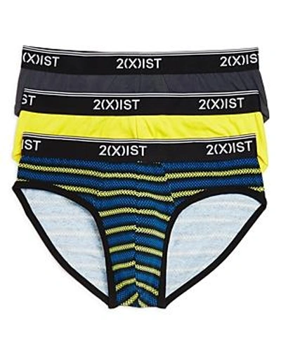 Shop 2(x)ist Cotton Stretch No-show Briefs, Pack Of 3 In Navy Stripe/gray/yellow