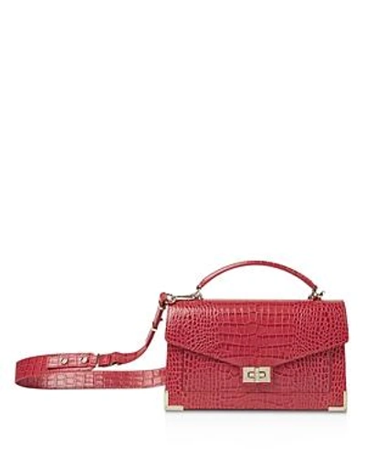 Shop The Kooples Emily Croc-embossed Leather Medium Crossbody In Red
