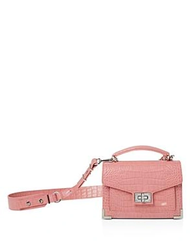 Shop The Kooples Emily Croc-embossed Leather Mini Crossbody In Pink