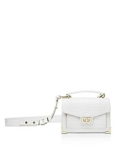 Shop The Kooples Emily Croc-embossed Leather Mini Crossbody In White