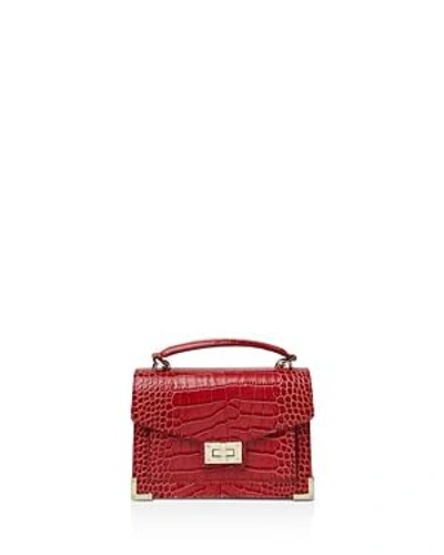 Shop The Kooples Emily Croc-embossed Leather Mini Crossbody In Red