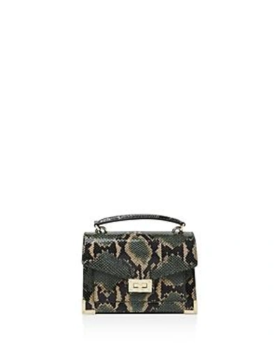 Shop The Kooples Emily Snake-embossed Leather Mini Crossbody In Green