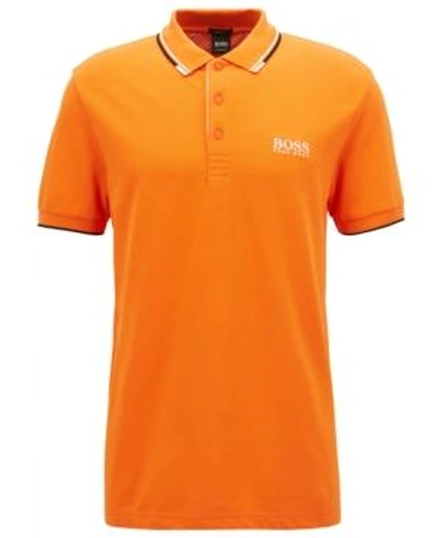 Shop Hugo Boss Boss Men's Regular/classic-fit Pique Stretch Polo Shirt In Orange