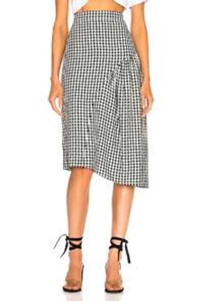 Shop Tibi Boatneck Midi Skirt In Checkered & Plaid,black,white