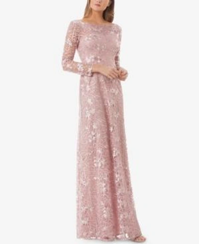 Shop Js Collections Embroidered Lace Gown In Pink Taupe