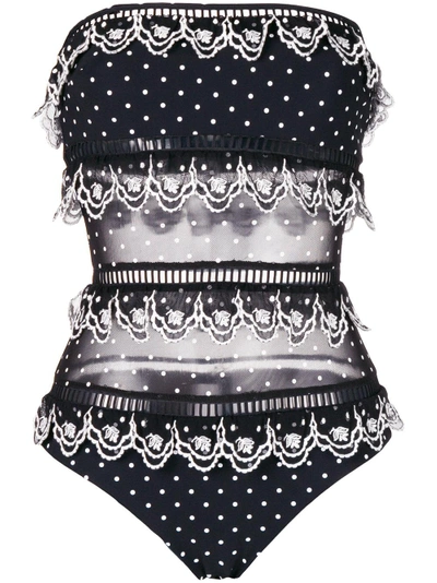 Shop Zimmermann Dot Print Strapless Swimsuit In Black