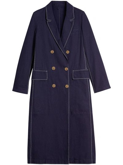 Shop Burberry Topstitched Cotton Linen Double-breasted Coat