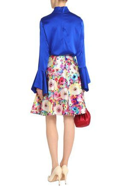 Shop Oscar De La Renta Woman Pleated Floral-print Silk And Cotton-blend Faille Skirt Multicolor