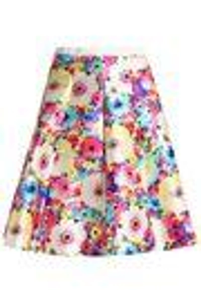 Shop Oscar De La Renta Woman Pleated Floral-print Silk And Cotton-blend Faille Skirt Multicolor