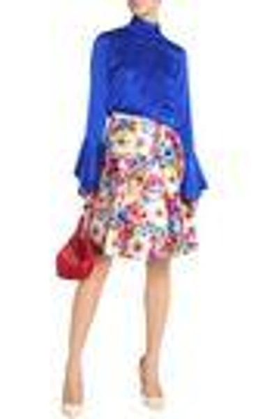 Shop Oscar De La Renta Woman Pleated Floral-print Silk And Cotton-blend Faille Skirt Multicolor
