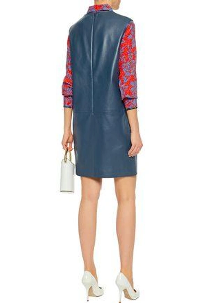 Shop Lanvin Woman Leather Mini Dress Storm Blue