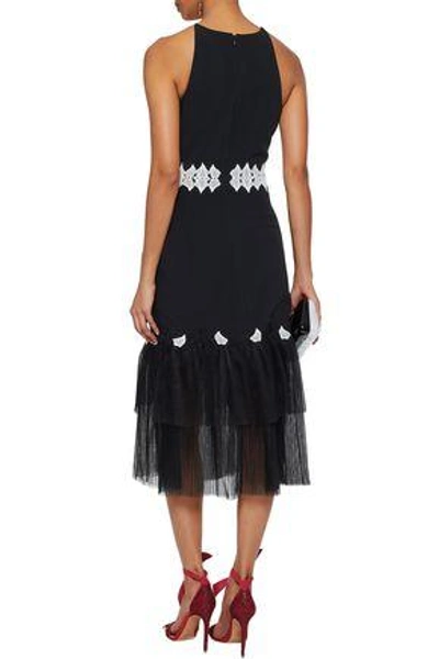 Shop Jonathan Simkhai Woman Plissé Tulle-paneled Guipure Lace And Crepe Dress Black