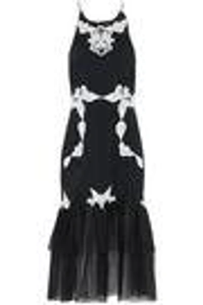Shop Jonathan Simkhai Woman Plissé Tulle-paneled Guipure Lace And Crepe Dress Black