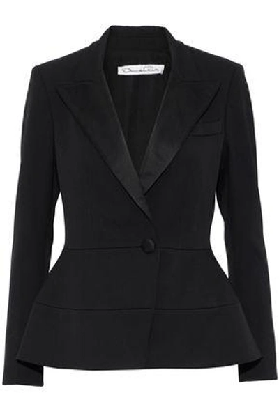 Shop Oscar De La Renta Woman Satin-trimmed Stretch-wool Jacket Black