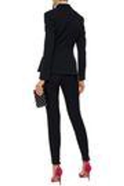 Shop Oscar De La Renta Woman Satin-trimmed Stretch-wool Jacket Black