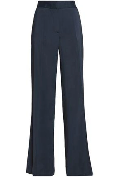 Shop Oscar De La Renta Crepe Wide-leg Pants In Navy